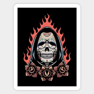 Vintage Sugar Skull Grim Reaper Magnet